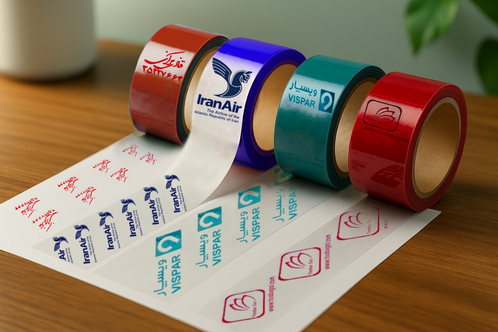 چاپ اختصاصی روی نوار چسب | چاپ تک‌ رنگ و چند رنگ روی چسب شفاف و رنگی